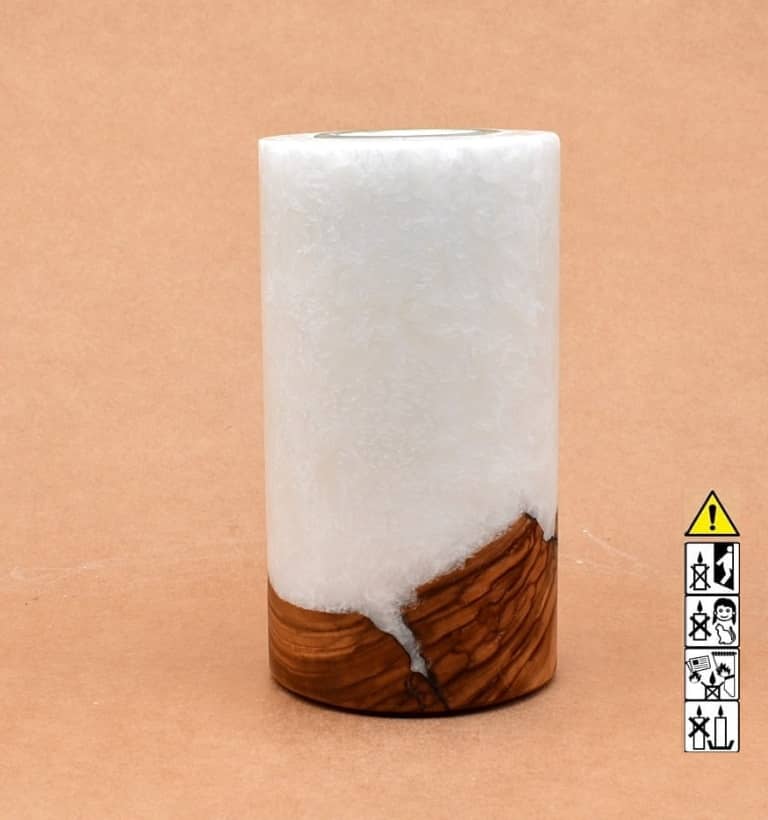Kerze mit Holz Unikat Rund 80 x 150 mm mit Teelicht Nr.: 12
