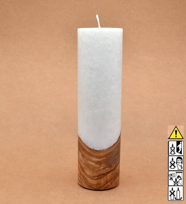 Kerze mit Holz Unikat Rund 70 x 250 mm mit Docht Nr.: 1