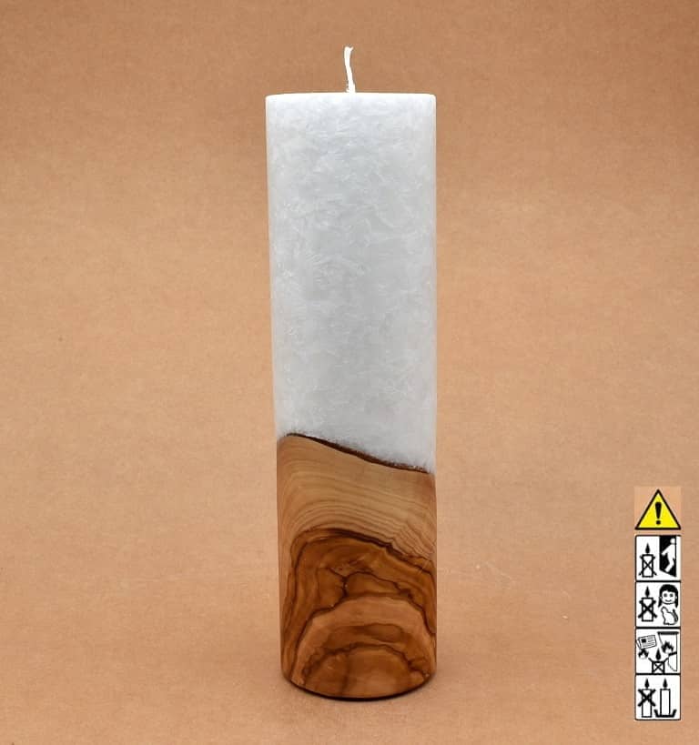 Kerze mit Holz Unikat Rund 70 x 250 mm mit Docht Nr.: 1