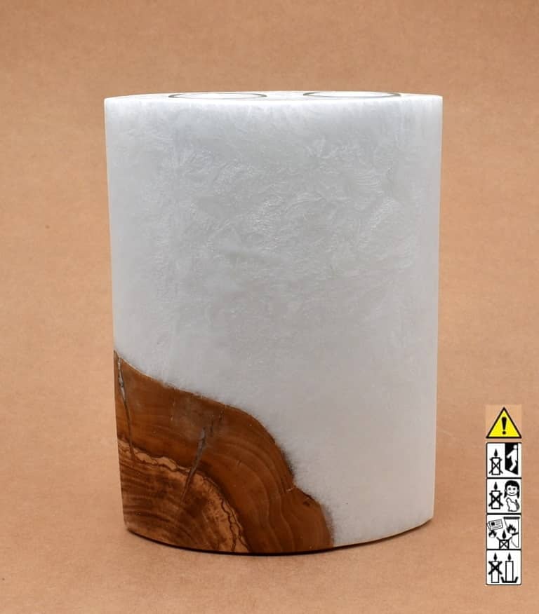 Kerze mit Holzelement, Individuelle, persönliche Hochzeitskerze  Holzkerze, Rund Stearinoptik, Hochzeitskerze mit Teelicht im Kerzen online Shop für Hochzeiten bestellen, günstig kaufen.