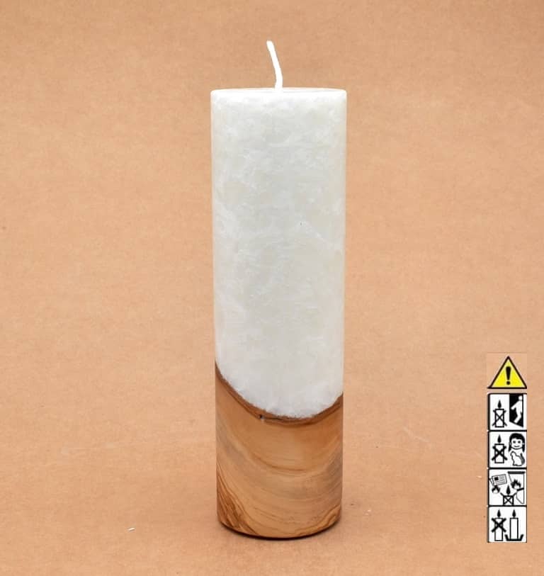 Liebliche Kerze mit Holz Unikat Rund 60 x 200 mm mit Docht Nr.: 5
