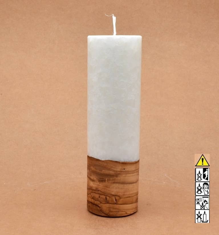 Liebliche Kerze mit Holz Unikat Rund 60 x 200 mm mit Docht Nr.: 5