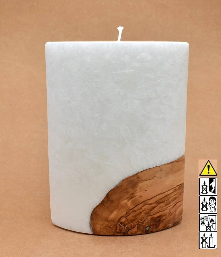 Kerze mit Holz Oval Kanten spitz 210 x 140 x 80 mm 1 x Docht. Nr.: 4