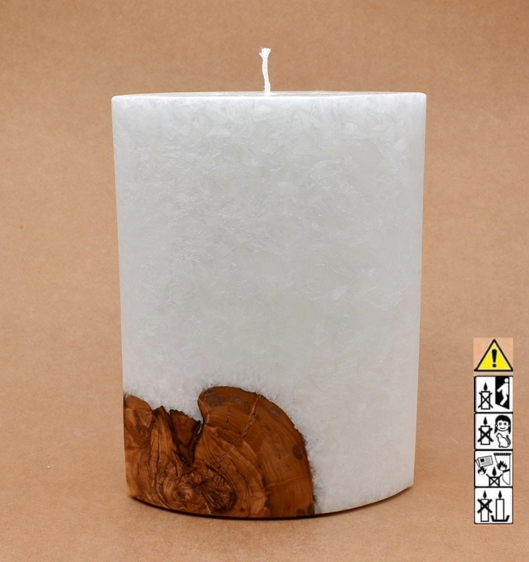 Kerze mit Holz Oval Kanten spitz 210 x 140 x 80 mm 1 x Docht. Nr.: 4