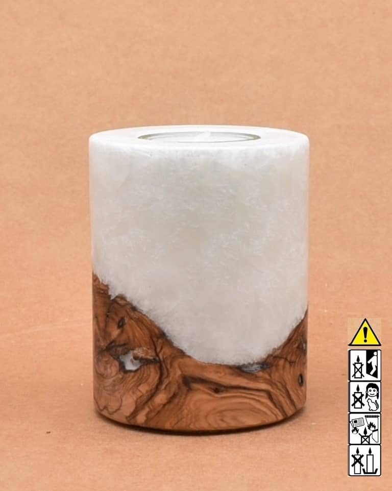 Kerze mit Holz Unikat Rund 80 x 100 mm mit Teelicht Nr.: 3