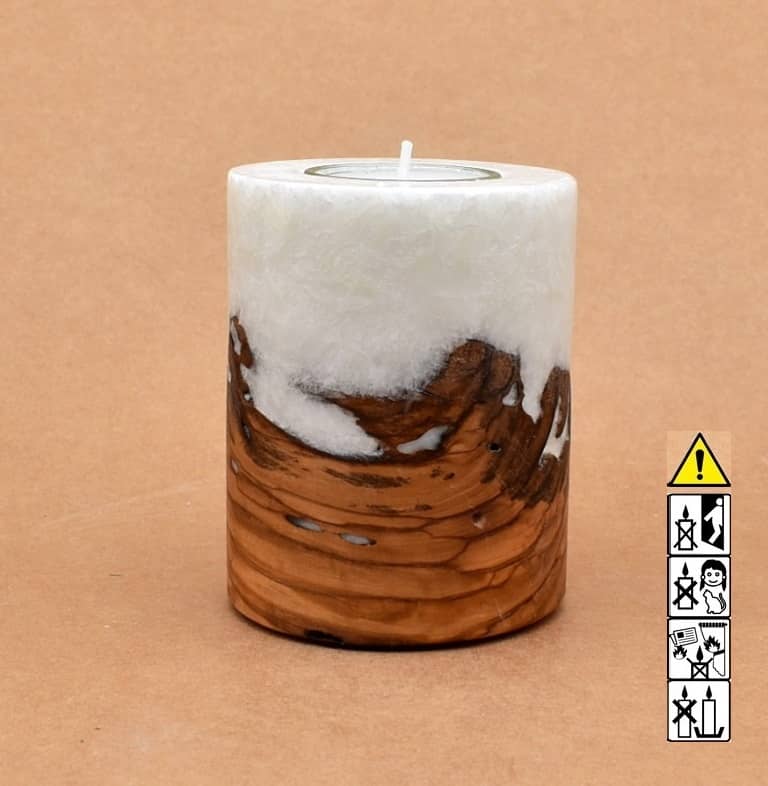 Kerze mit Holz Unikat Rund 80 x 100 mm mit Teelicht Nr.: 3