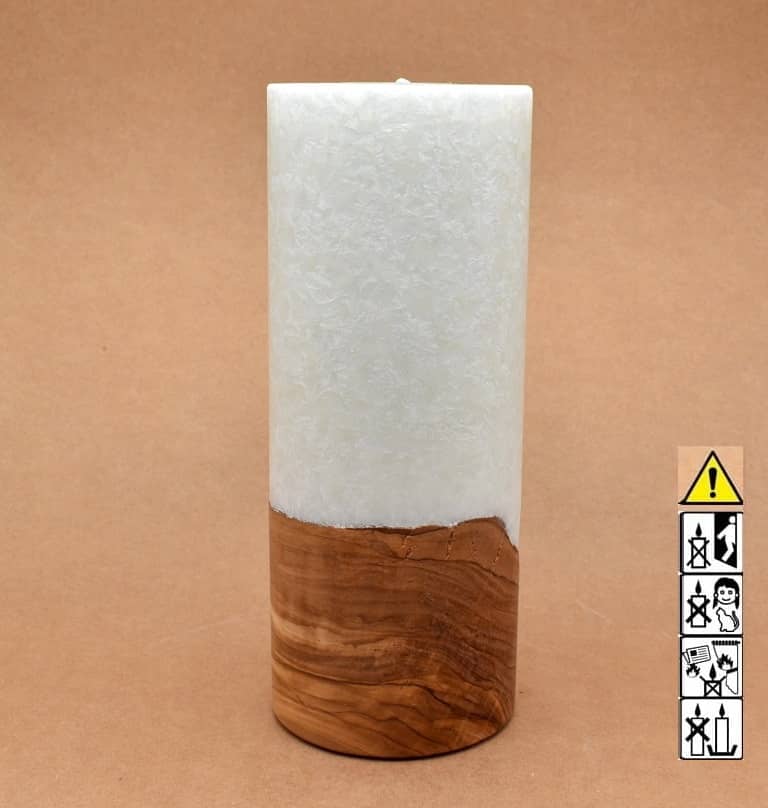Kerze mit Holz Unikat Rund 100 x 250 mm mit Teelicht Nr.: 9