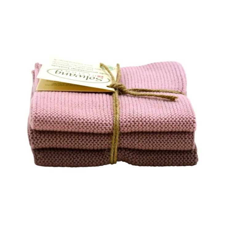 Solwang Wischtuch 3er Set 25 x 25 cm Baumwolle gestrickt Staubiges Rosa Kombi BIO