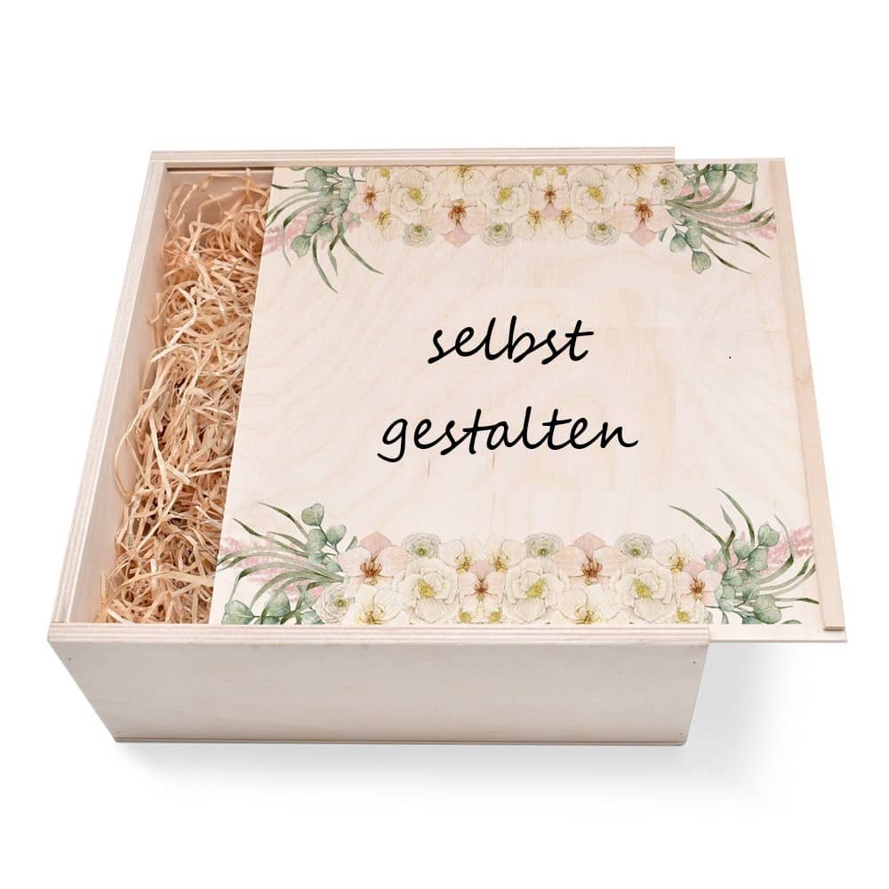 Geschenkbox aus Holz selbst gestalten. Motiv: Blumen günstig in unserem Onlineshop kaufen. Personalisierte Geschenke online kaufen