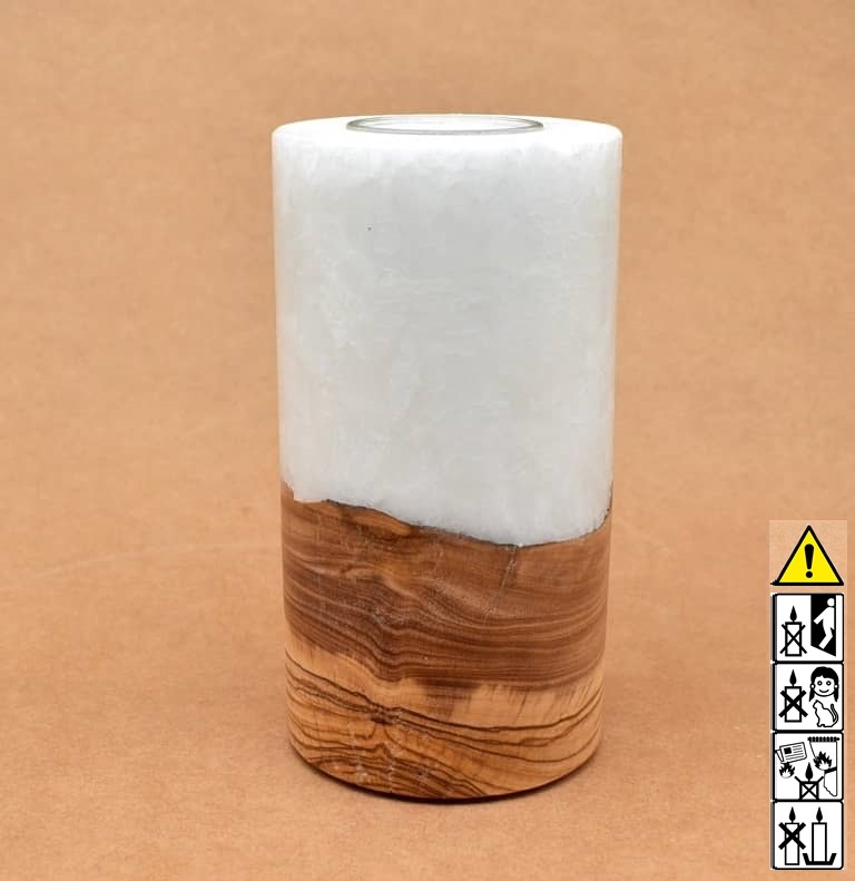 Kerze mit Holz Unikat Rund 80 x 150 mm mit Teelicht Nr.: 6