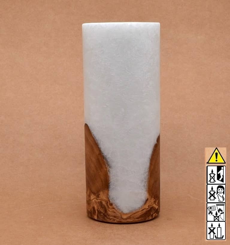 Kerze 80x200mm mit Holzelement, Individuelle, persönliche Hochzeitskerze  Holzkerze, Rund Stearinoptik, Hochzeitskerze mit Teelicht im Kerzen online Shop für Hochzeiten bestellen, günstig kaufen.