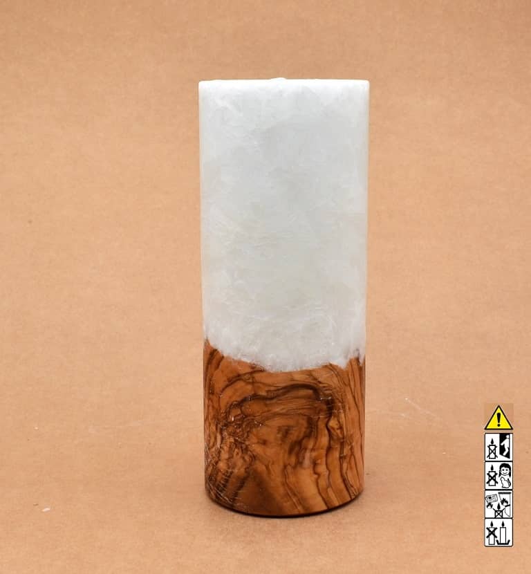 Kerze 80x200mm mit Holzelement, Individuelle, persönliche Hochzeitskerze  Holzkerze, Rund Stearinoptik, Hochzeitskerze mit Teelicht im Kerzen online Shop für Hochzeiten bestellen, günstig kaufen.