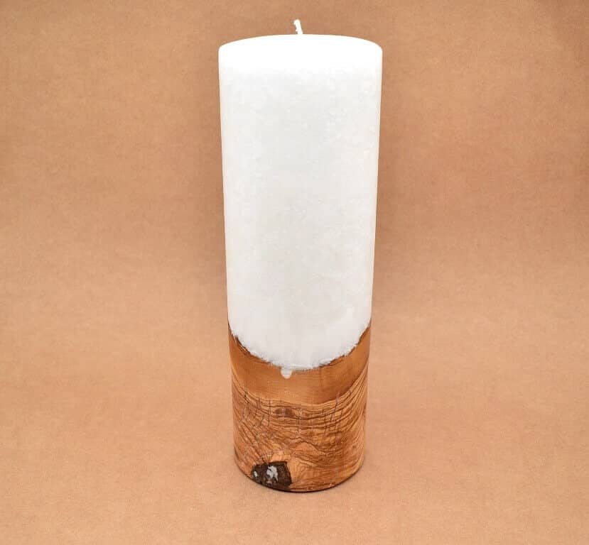 Kerze mit Holz Unikat Rund 100 x 300 mm ohne Teelichteinsatz Nr. 11