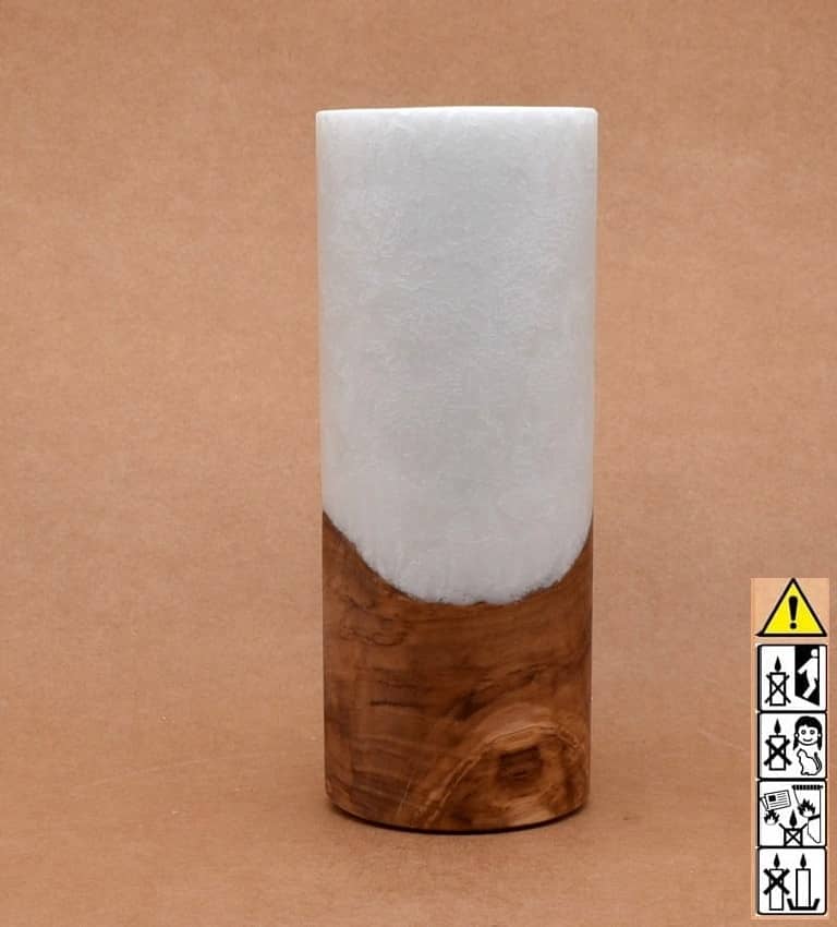 Kerze 80x200mm mit Holzelement, Individuelle, persönliche Hochzeitskerze  Holzkerze, Rund Stearinoptik, Hochzeitskerze mit Teelicht im Kerzen online Shop für Hochzeiten bestellen, günstig kaufen.