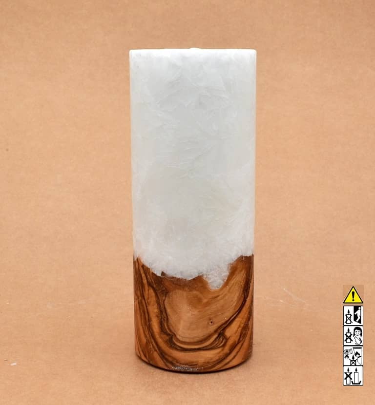 Kerze 80x200mm mit Holzelement, Individuelle, persönliche Hochzeitskerze  Holzkerze, Rund Stearinoptik, Hochzeitskerze mit Teelicht im Kerzen online Shop für Hochzeiten bestellen, günstig kaufen.