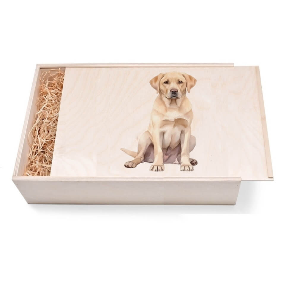 Hunde Geschenkbox groß aus Holz mit verzierten Deckel Innen = 36/24/9 cm. Jetzt in unserem Geschenke Onlineshop kaufen.