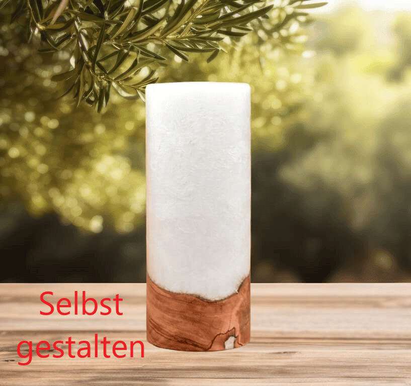 Geburtstagskerze weiß mit Holz 8x20cm und Teelicht "selbst gestalten" Geburtstagskerze weiß mit Holz 8x20cm und Teelicht "selbst gestalten"