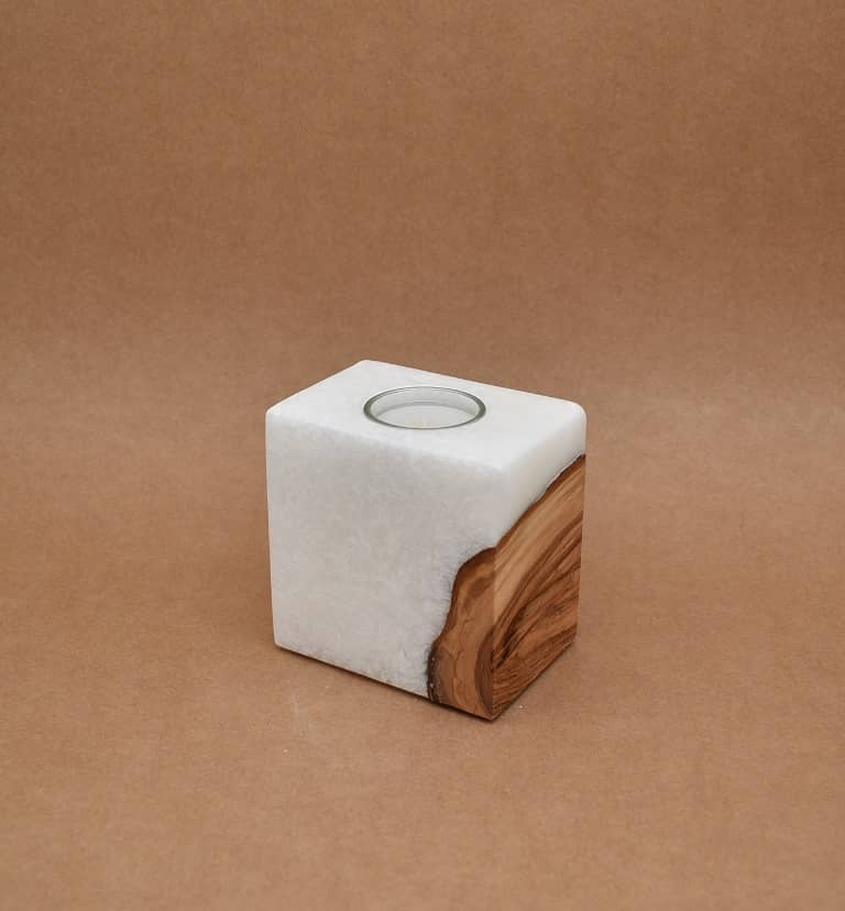 Kerze mit Holz Unikat Quader 70 x 100 x 100 mm 1 x Teelicht Nr: 3
