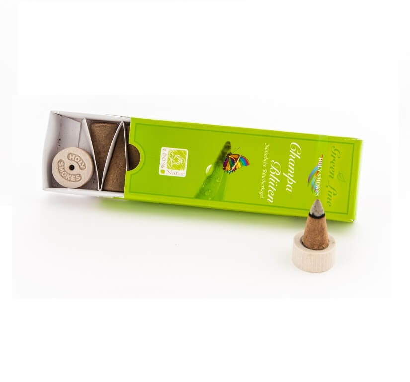 Champa-Blüten Räucherkegel - Green Line 16 g Räuchern mit Champa-Blüten Räucherkegel - Green Line 16 g