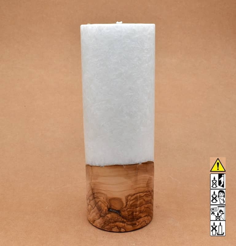 Kerze mit Holzelement, Individuelle, perönliche Hochzeitskerze  Holzkerze, Rund Stearinoptik, Hochzeitskerze mit Teelicht im Kerzen online Shop für Hochzeiten bestellen, günstig kaufen.