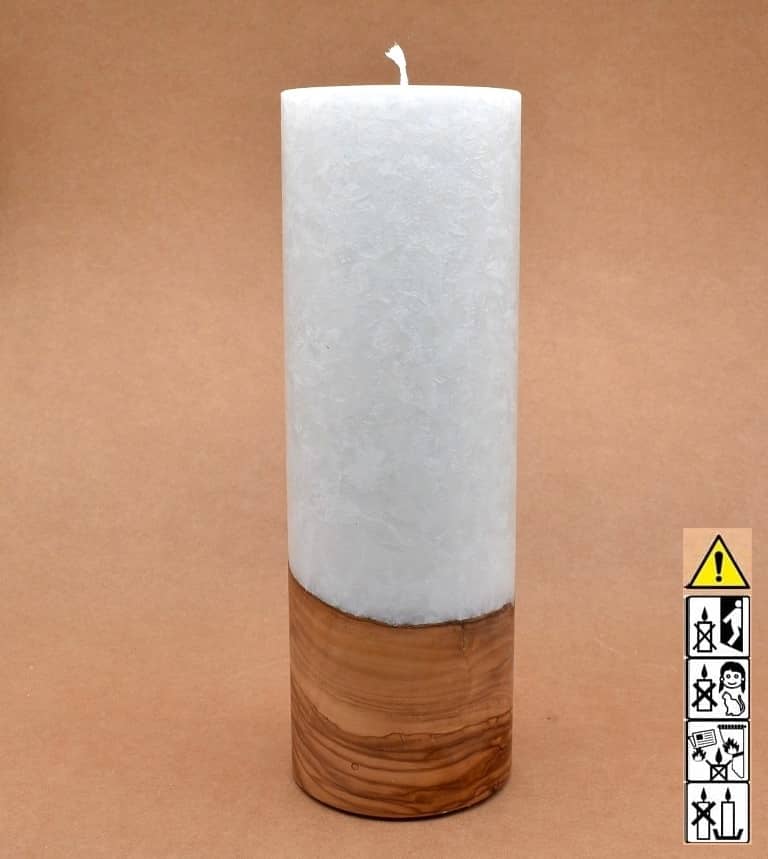 Kerze 100x300mm mit Holzelement, Individuelle, persönliche Hochzeitskerze  Holzkerze, Rund Stearinoptik, Hochzeitskerze mit Teelicht im Kerzen online Shop für Hochzeiten bestellen, günstig kaufen.