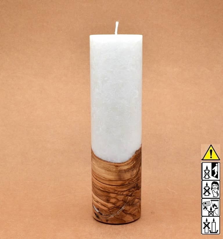 Kerze mit Holz Unikat Rund 70 x 250 mm mit Docht Nr.: 2