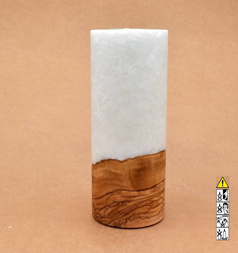 Kerze mit Holz Unikat Rund 80x200mm mit Teelicht. Jetzt in unserem Geschenke Onlineshop kaufen.