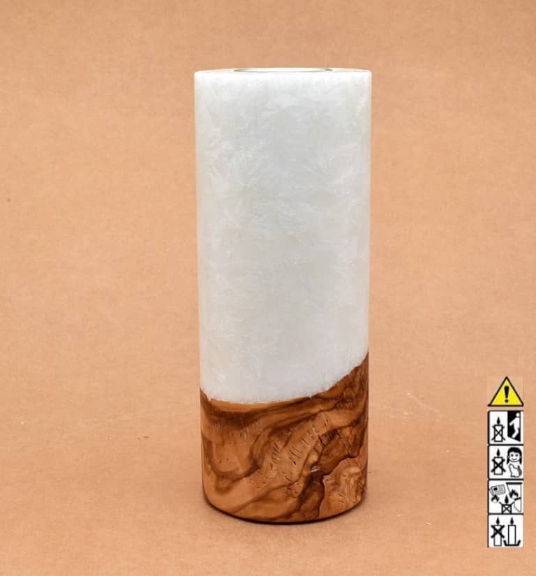 Kerze mit Holz Unikat Rund 80x200mm mit Teelicht. Jetzt in unserem Geschenke Onlineshop kaufen.