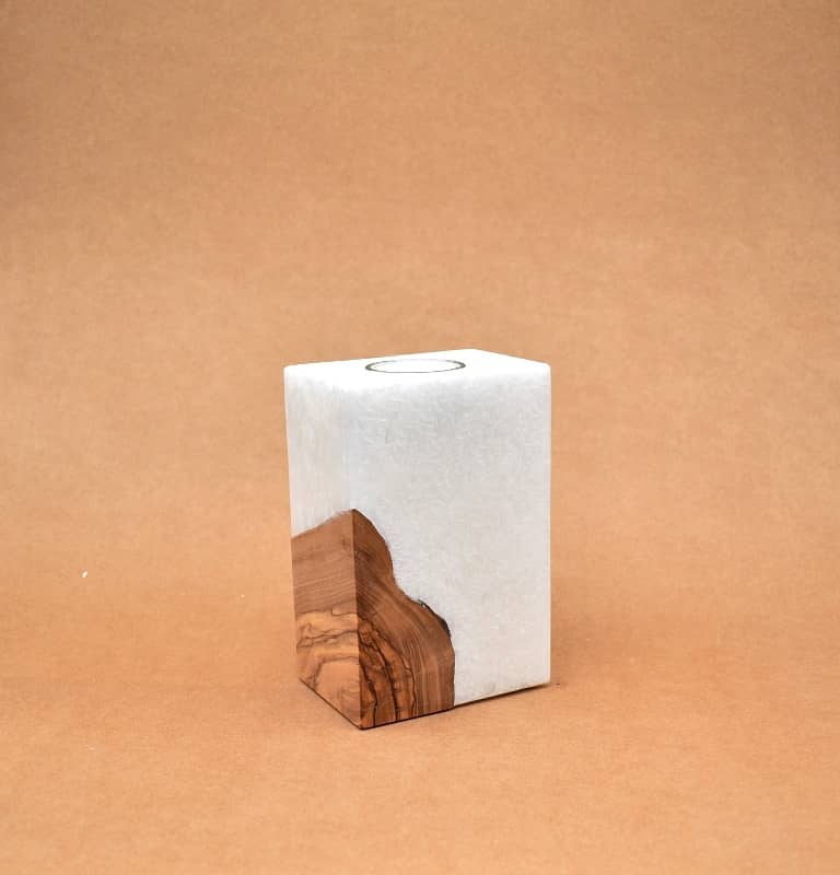 Kerze mit Holz Unikat Quader 70 x 100 x 150 mm mit 1 x Teelicht Nr: 4