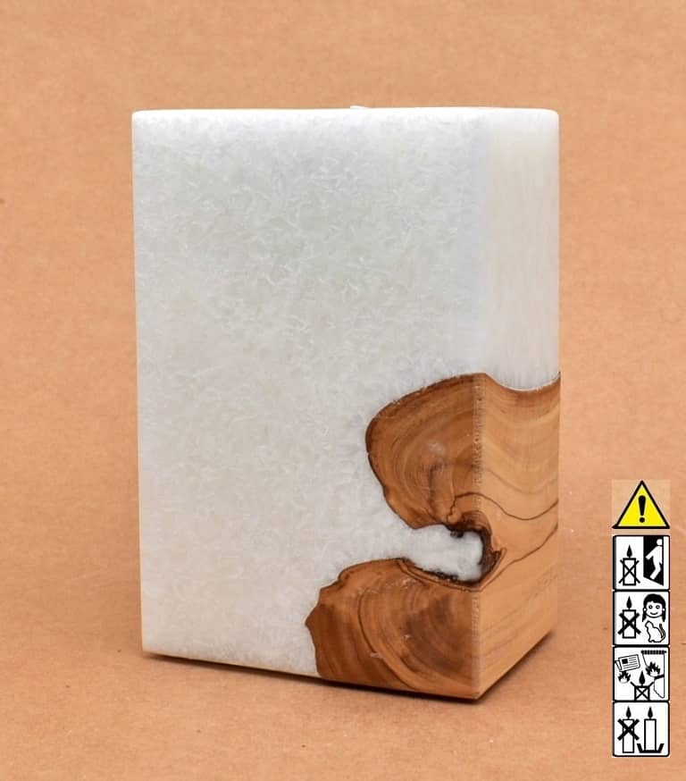 Kerze mit Holz Unikat Quader 70 x 100 x 150 mm mit 1 x Teelicht Nr: 4