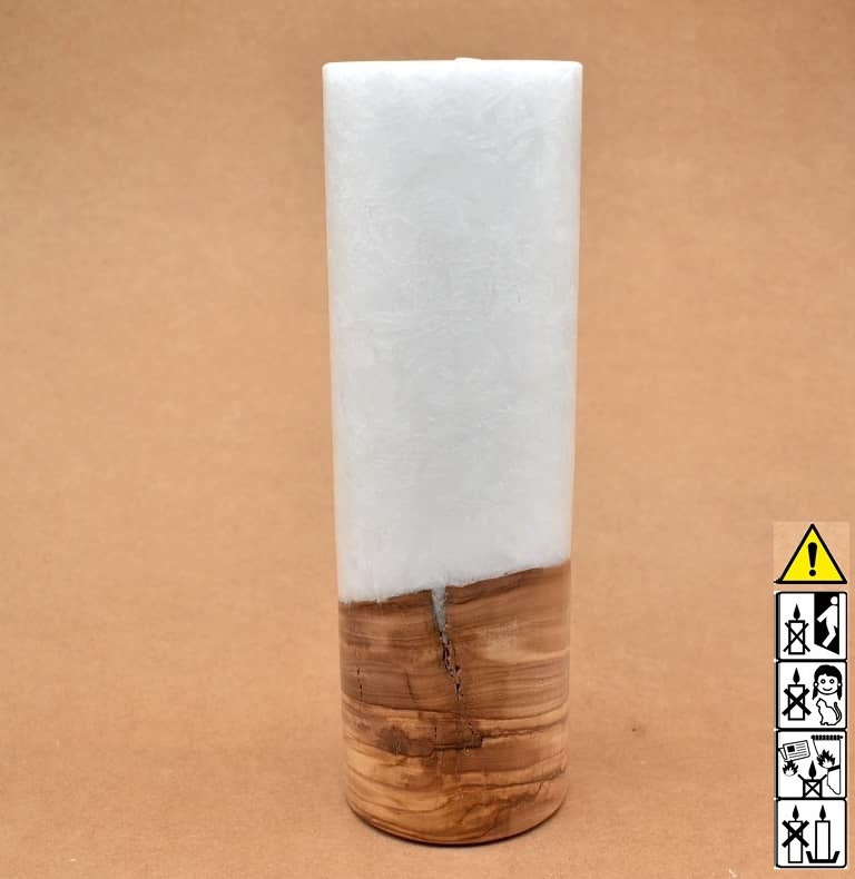 Kerze 80x250mm mit Holzelement, Individuelle, persönliche Hochzeitskerze  Holzkerze, Rund Stearinoptik, Hochzeitskerze mit Teelicht im Kerzen online Shop für Hochzeiten bestellen, günstig kaufen.