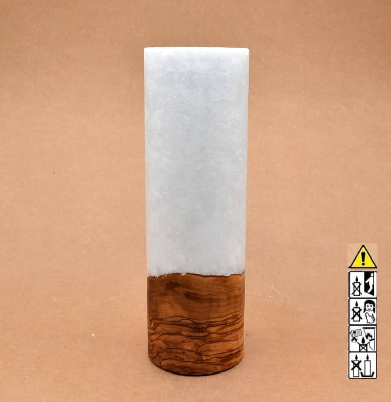 Kerze 80x250mm mit Holzelement, Individuelle, persönliche Hochzeitskerze  Holzkerze, Rund Stearinoptik, Hochzeitskerze mit Teelicht im Kerzen online Shop für Hochzeiten bestellen, günstig kaufen.