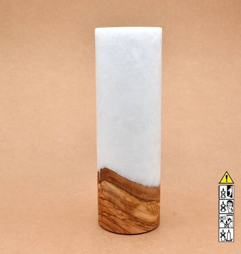 Kerze 80x250mm mit Holzelement, Individuelle, persönliche Hochzeitskerze  Holzkerze, Rund Stearinoptik, Hochzeitskerze mit Teelicht im Kerzen online Shop für Hochzeiten bestellen, günstig kaufen.