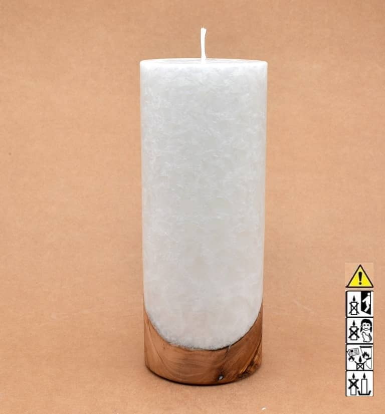 Kerze mit Holz Unikat Rund 80 x 200 mm mit Docht Nr.: 8