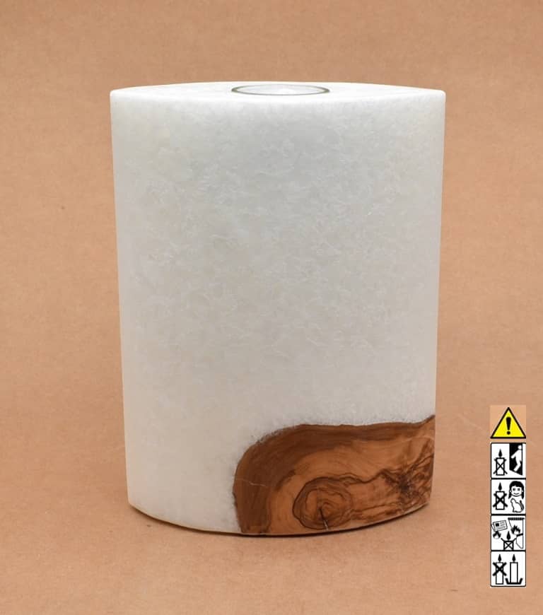 Kerze mit Holzelement, Individuelle, persönliche Hochzeitskerze  Holzkerze, Rund Stearinoptik, Hochzeitskerze mit Teelicht im Kerzen online Shop für Hochzeiten bestellen, günstig kaufen.