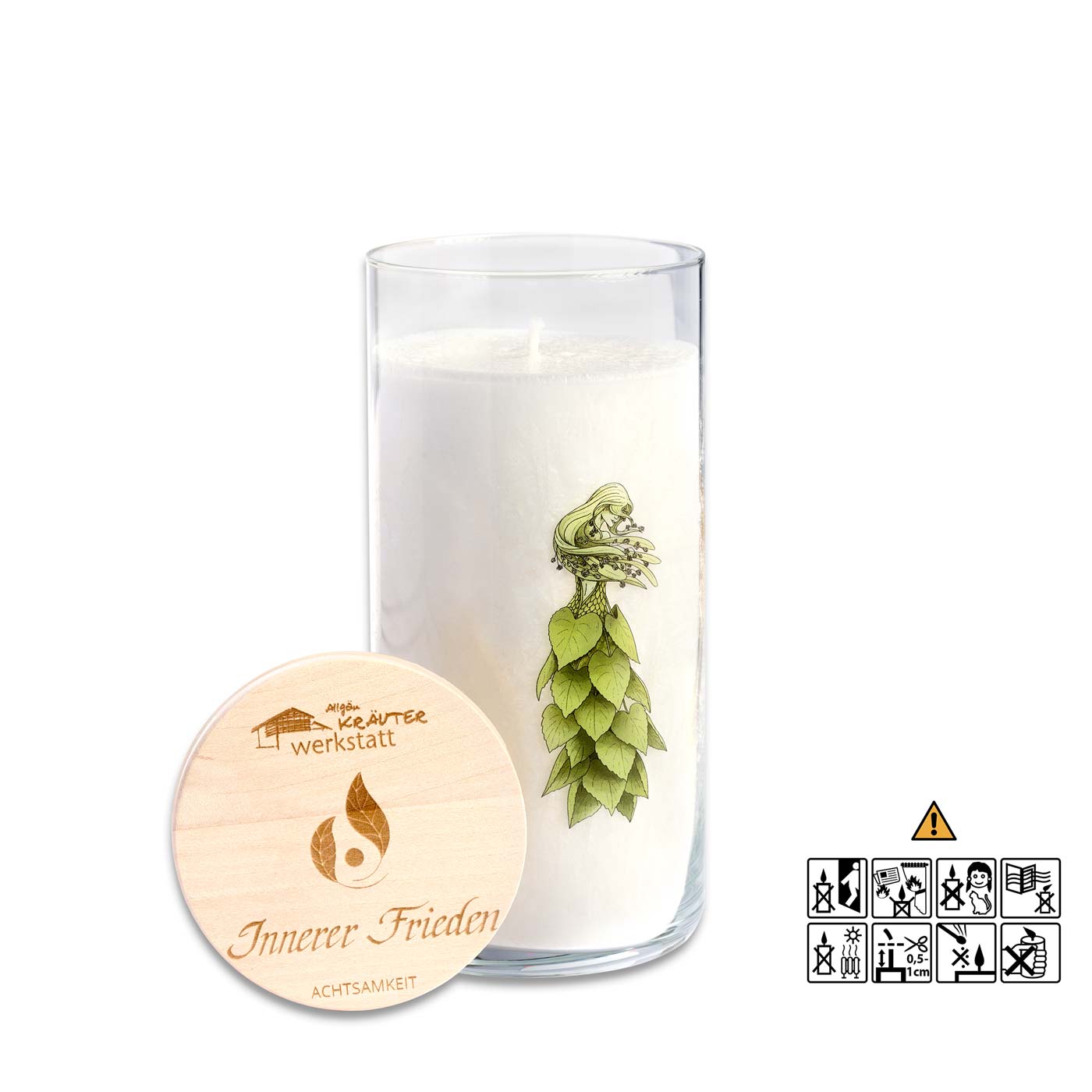 Achtsamkeit - Glas mit Druck "Innerer Frieden" Weiß