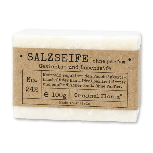 Salzseife kaltgerührt 100 g, ohne Parfüm Seife Salzseife, ohne Parfüm 100 g Florex, bei irritierter Haut Florex in unserem online Shop kaufen