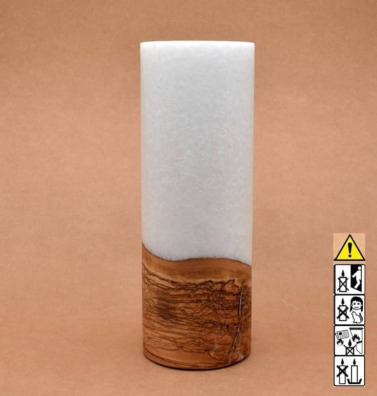 Kerze mit Holzelement, Individuelle, persönliche Hochzeitskerze  Holzkerze, Rund Stearinoptik, Hochzeitskerze mit Teelicht im Kerzen online Shop für Hochzeiten bestellen, günstig kaufen.