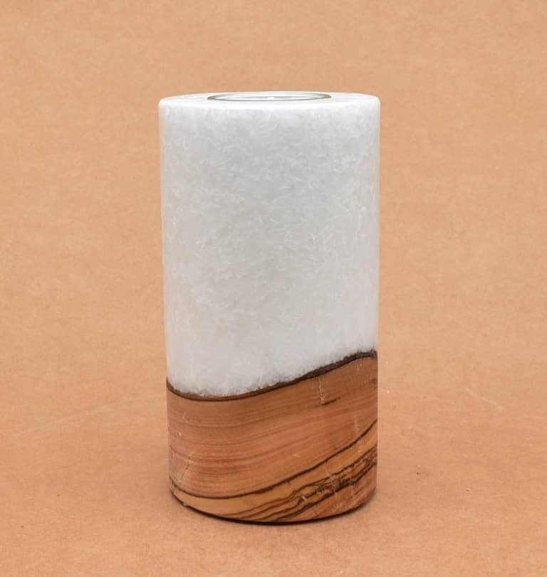 Kerze mit Holz Unikat Rund 80 x 150 mm mit Teelicht Nr.: 8