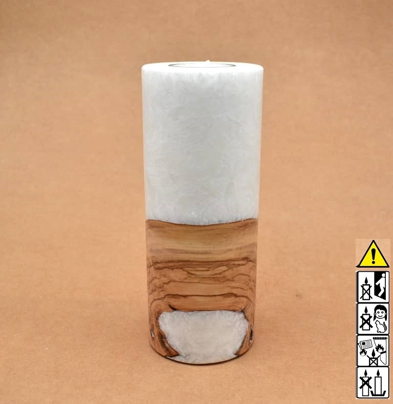 Kerze mit Holz Unikat Rund 80 x 200 mm mit Teelicht Nr.: 35