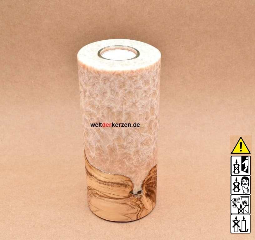 Kerze mit Holz, Unikat Holzkerze, Rund Stearin Kerze 121 Kerze mit Holzelement, Unikat Holzkerze, Rund Stearinoptik, Kerze mit Teelicht Nummer 121