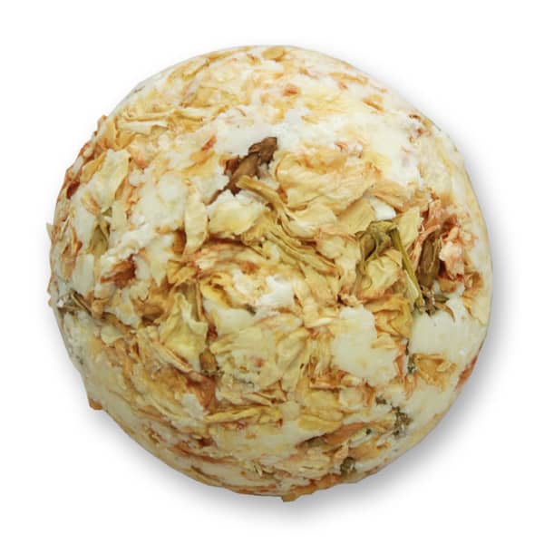 Badebutter-Kugel mit Schafmilch 50g mit Bestreuung Jasmin und Duft Lotus verpackt in Cellobox Badebutter-Kugel mit Schafmilch 50g mit Bestreuung Jasmin und Duft Lotus verpackt in Cellobox