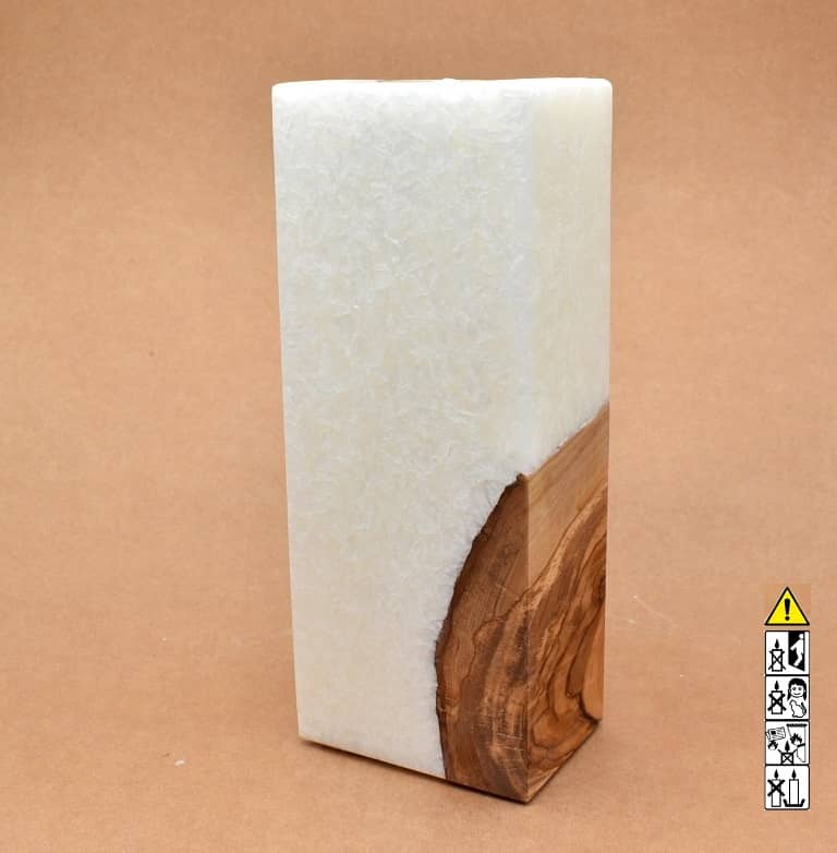 Kerze mit Holz Unikat Quader 70 x 100 x 250 mm mit Teelicht Nr.: 1