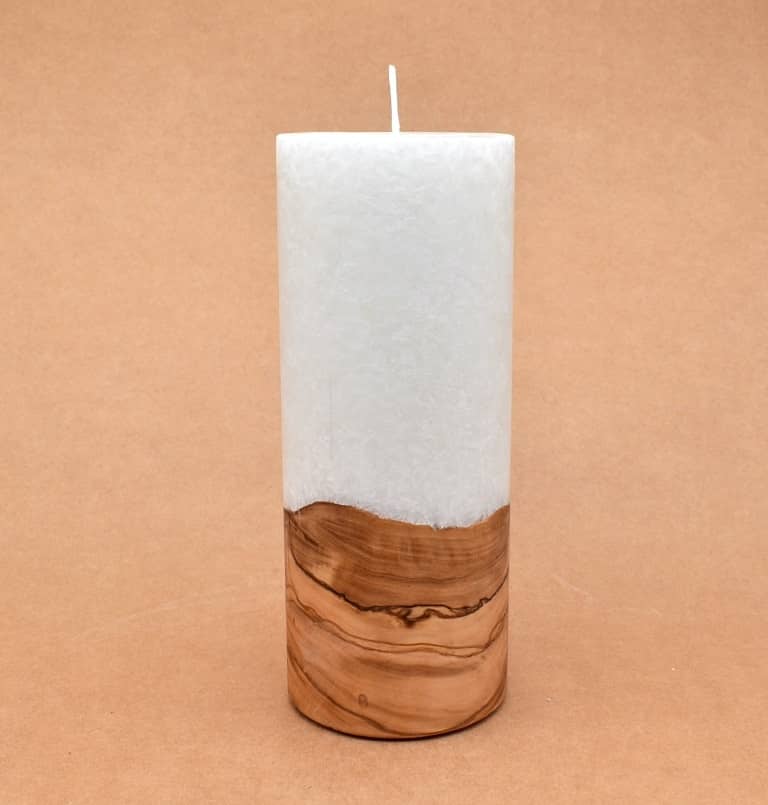 Kerze mit Holz Unikat Rund 80 x 200 mm mit Docht Nr.: 1