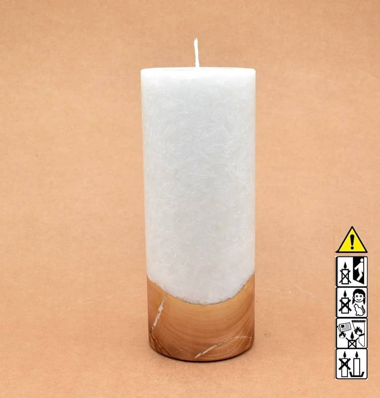 Kerze mit Holz Unikat Rund 80 x 200 mm mit Docht Nr.: 1