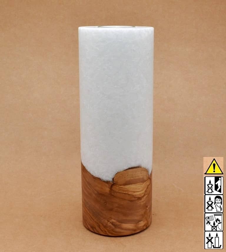 Kerze mit Holzelement, Individuelle, persönliche Hochzeitskerze  Holzkerze, Rund Stearinoptik, Hochzeitskerze mit Teelicht im Kerzen online Shop für Hochzeiten bestellen, günstig kaufen.