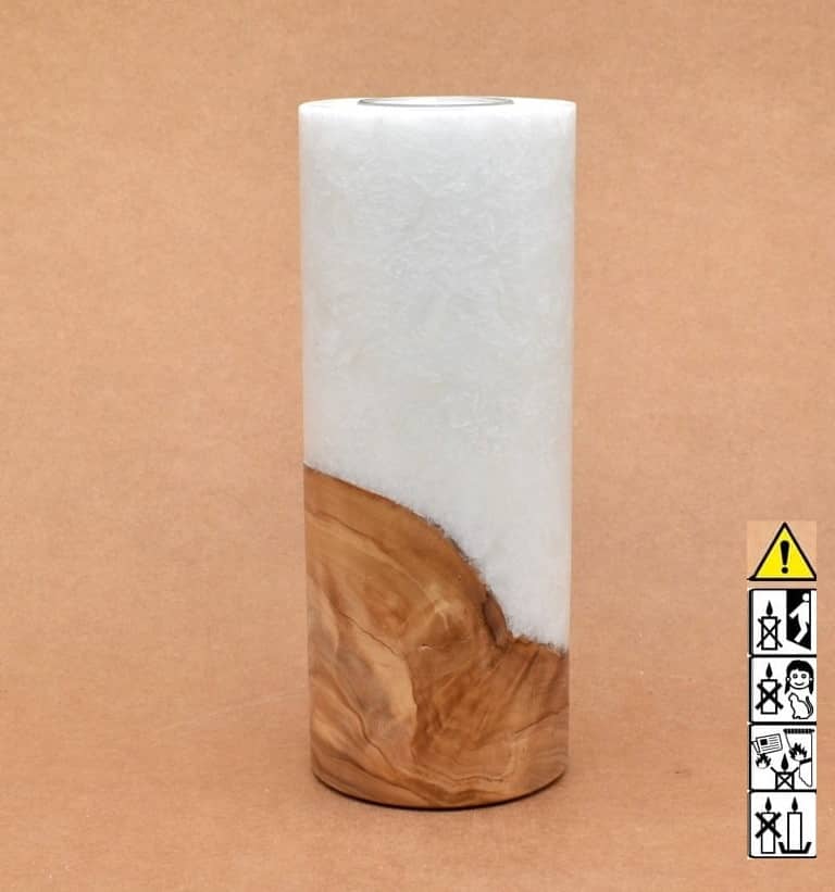 Kerze mit Holz Unikat Rund 80 x 200 mm mit Teelicht Nr.: 11