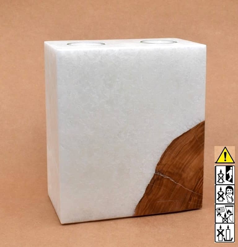 Kerze mit Holz Unikat Quader 95 x 175 x 200 mm 1 x Holz 2 x Teelicht Nr.: 2