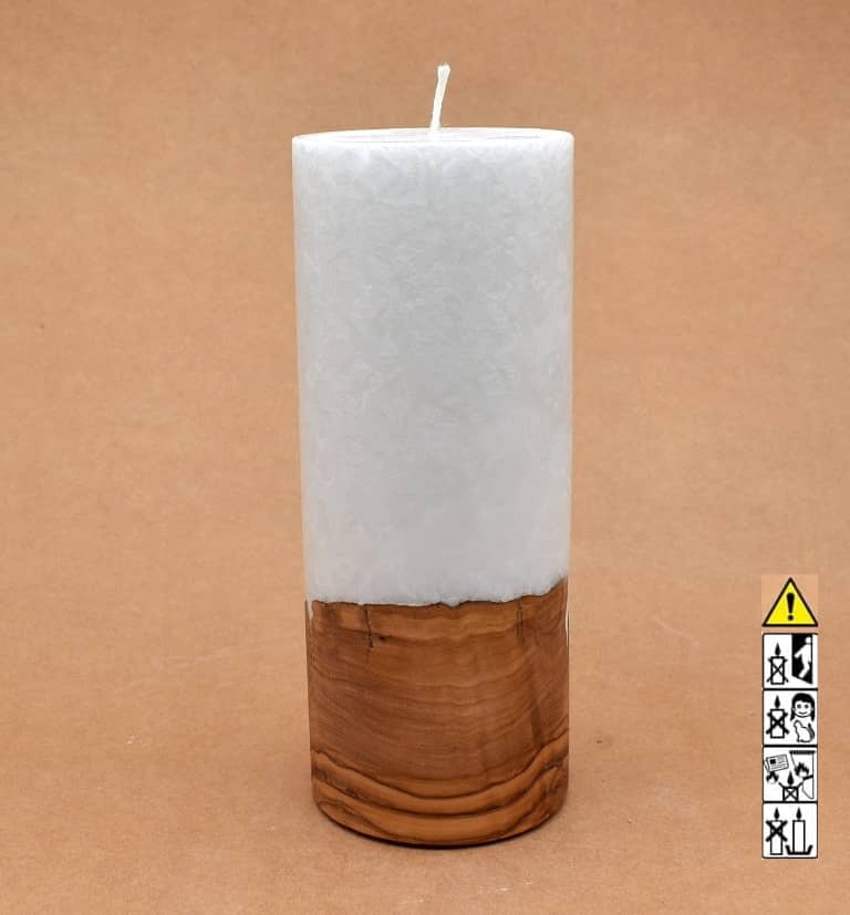 Kerze mit Holz Unikat Rund 80 x 200 mm mit Docht Nr.: 15