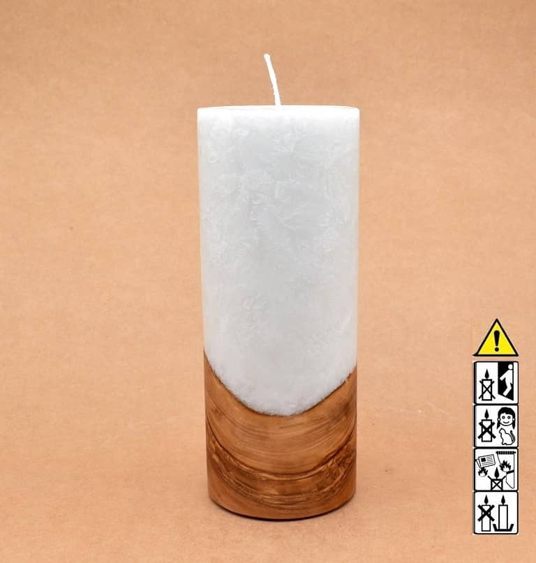 Kerze mit Holz Unikat Rund 80 x 200 mm mit Docht Nr.: 15